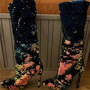 Sequin Embellished Knee-High Boots